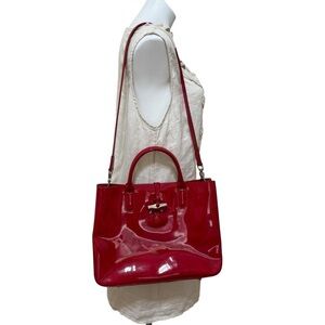 Longchamp Roseau red carmine patent leather purse crossbody RO Box MD tote shld